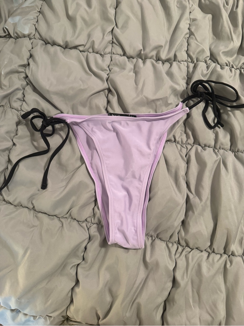 Boohoo Pastel Lavender Tie-Side Bikini Bottoms with Black Ties